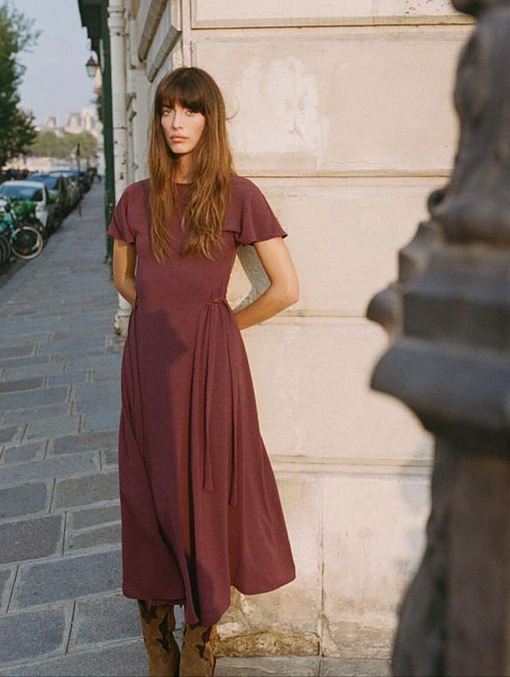 ZARA Flowy Midi Dress - Burgundy, Medium
